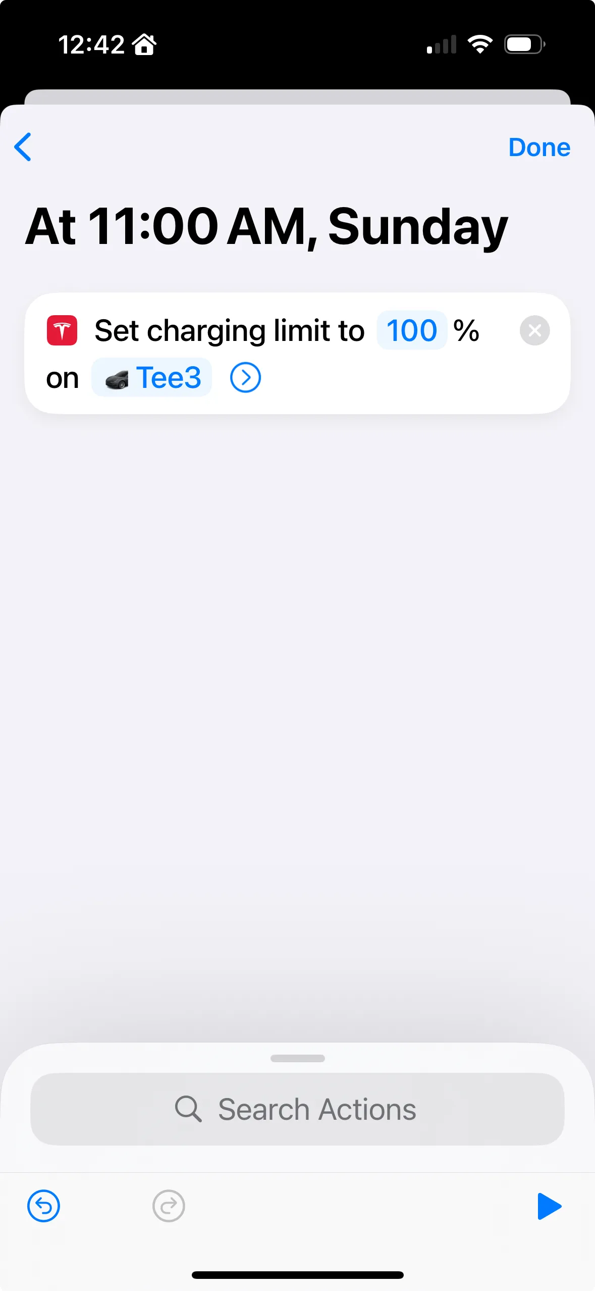 Completed automate tesla charging percentage for 11 AM on sunday.