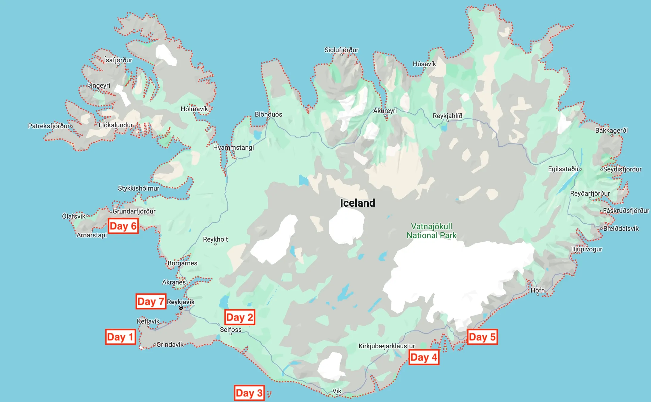 Map of Iceland for one week Iceland Itinerary