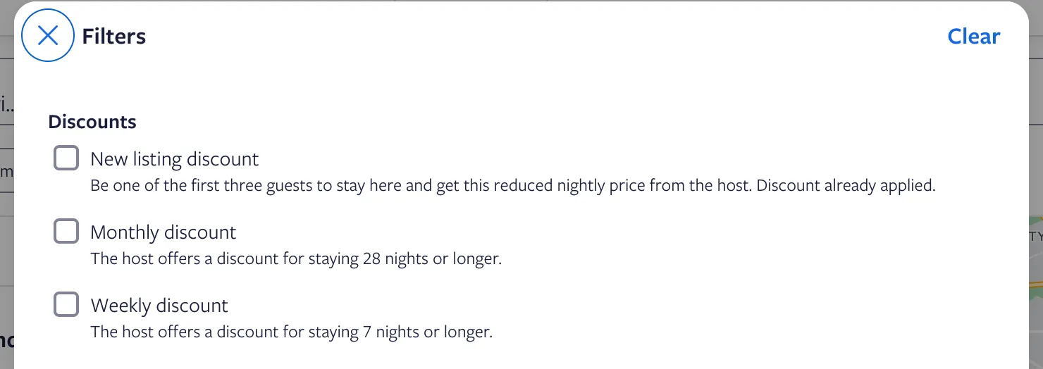 Vrbo filter page with promotion discounts